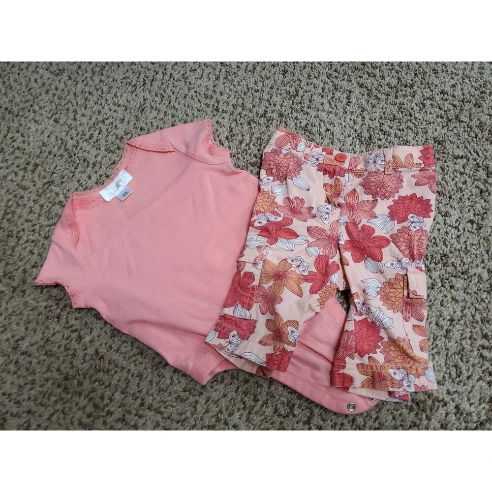 GIRL'S LOFT 6 12 MONTHS TOP AND PANTS ORANGE FLOWERS SET
